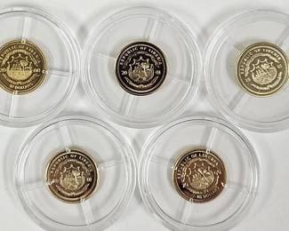 Five 1/2 Gram 14k Gold Liberia $10 Proof Coins