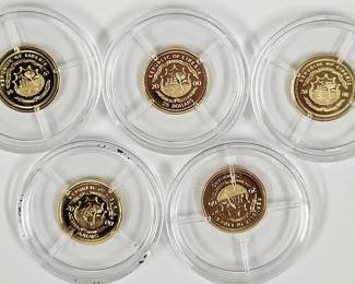 Five 3/4 Gram .999 Gold Liberia $25 Proof Coins