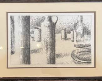 Mid Century Modern Still Life Etching in the Manner of Giorgio Morandi