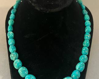 Turquoise Necklace with Sterling Silver Closure 