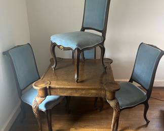 Fabulous Card Table in the Style of Maitland Smith and Set of 6 French Provençal Style Chairs (4 only shown plus 2 captain not shown)