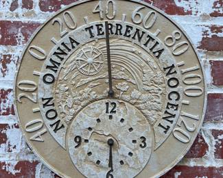 Metal Outdoor Thermometer and Clock, as is condition 