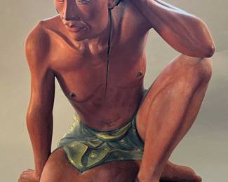 Hand Painted Balinese Wood Sculpture , as is