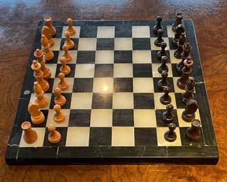 Marble Chess Board with Wooden Pieces, checkers pieces also included 