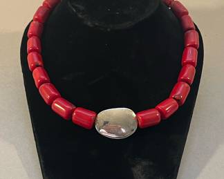 Sterling Silver and Coral Necklace 
