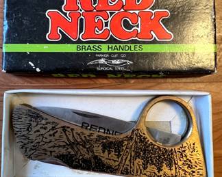 Red Neck brass handle pocket knife
