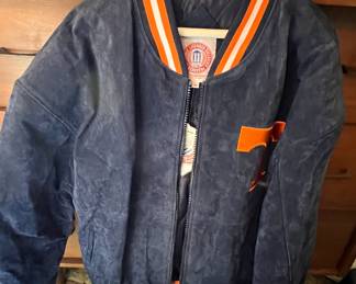 Blue suede UT bomber jacket