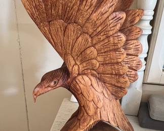 Hand carved wood eagle statue