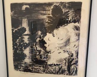Karl Schrag lithograph Flowering Tree, Moonlight. Print Club of Cleveland 1991 