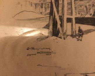 Joseph Pennel etching "St. Paul's Wharf" 