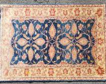 Vintage 1960's Persian Hand Knotted Wool Rug with Mustard and Blue Colors