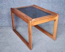 Komfort Mid Century Danish Modern MCM Teak Smokey Glass Top Side Table