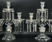 Pair Of Fine Heisey Crystal Old Williamsburg Screw Three Candelabras
