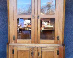 Wonderful RARE Antique Primitive Yellow Heart Pine Interior Scalloped Shelves 4 Door Corner Cabinet 2 piece