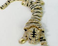 Fantastic Vintage Enamel & Rhinestone Reticulated Tiger Pin Brooch Art Deco Style 9.5 Inch Long