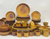 Vintage Bennington Potters number 1641 Pottery Dinner Plates, Side Plates, Saucers, Mugs Bowls, Lidded Butter Dish, Lidded Sugar Jar, and Service Tray Mid Century Modern MCM Style