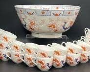 Vintage Fine Lovely Porcelain Hong Kong Imari Style Punch Bowl & Cup Lot