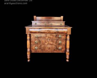 Wonderful Antique New England Flamed Mahogany Sausage Leg Victorian Chest Dresser with Fancy Brass Pulls & Hardware