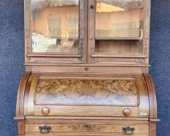 Fantastic Antique Victorian Cylinder Roll Secretary Desk Bookcase Burlwood & Oak