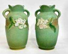Pair ROSEVILLE ART POTTERY Gardenia Turquoise 1950 marked 681-6