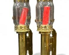 Pair of Antique Brass and Glass Railway Carriage Candle Light Lampshades
