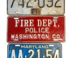 Vintage 50s / 60s DC Maryland License Plates - Maryland 1951, Maryland 1963, and Fire Dept Police Washington DC