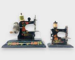 Two Rare Casige German Small Tole Tin and metal Toy Sewing Machines Working