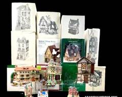 DEPT 56 HERITAGE VILLAGE COLLECTION DEPT 56 HERITAGE VILLAGE COLLECTION, Gaslight pubs, Green Grocer, T Wells Fruit And Spice Shop, Pickford Place, C H Watt Physician, Santas Workshop