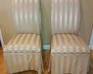 2 Nice Parsons Chairs with Gold Stripe Upholstery
