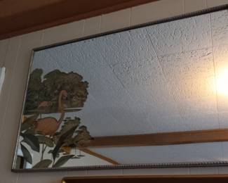 Mirror with Flamingos painted on it
