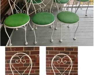 * 8 White Wrought Iron Ice Cream Parlor Chairs with Rectangular Wrought Iron Table with a Wooden Handmade Top $235 for the Set.                                                                                 
 