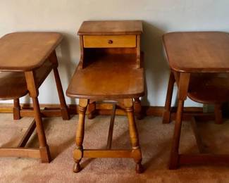 * Pair of Danish End Tables/Side Table 15 inches wide by 24 1/2 inches deep by 23 inches tall $40 each plus Maple with Drawer 15 inches wide by 24 1/2 inches deep by 25 1/2 inches tall $50.  