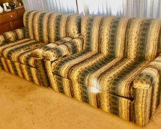 * Pair of  Matching Twin Size Fold Out Sleeper Beds aka Convertible Chairs are 48 inches wide 34 1/2 inches deep and the backs are 29 inches tall. When you fold them out to sleep on they are 87 inches long. $75 Each.             