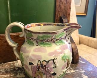 Love this Staffordshire Pitcher.  Label has been lost.  Chip on rim..as found