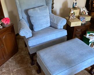 Upholstered  Queen Anne Chair w/Ottoman