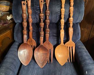 Vintage Mid Century Large Wood & Spoons Wall Sets