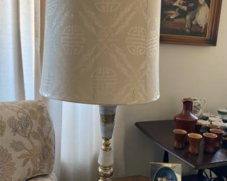 Vintage Asian Marble & Brass Table Lamp (2)