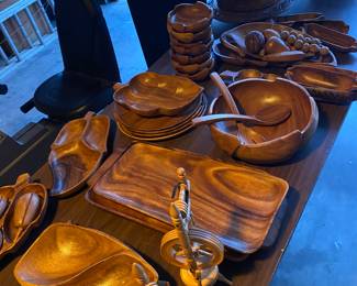 Vintage Carved Wood Serving Bowls/Trays
