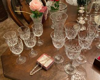 Crystal glassware/Ladies Silver Costume Jewelry/Crystal Vases
