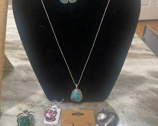 Sterling Tourquoise and earrings are new. Sterling Mexico pendant