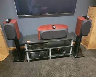 PAIR OF BOWERS & WILKINS 805 D3 SPEAKERS W/STANDS AND  HTM2 D3 CENTER SOURROUND SPEAKER 