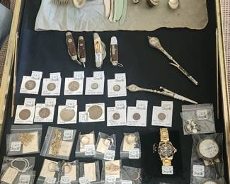 vintage coins, pocket watches, gold jewelry, sterling flatware....