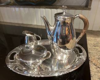 Reed & Barton sterling Tea Set by John Prep with a Gorham sterling tray