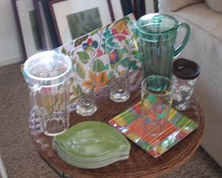 Small wicker table and picnic ware