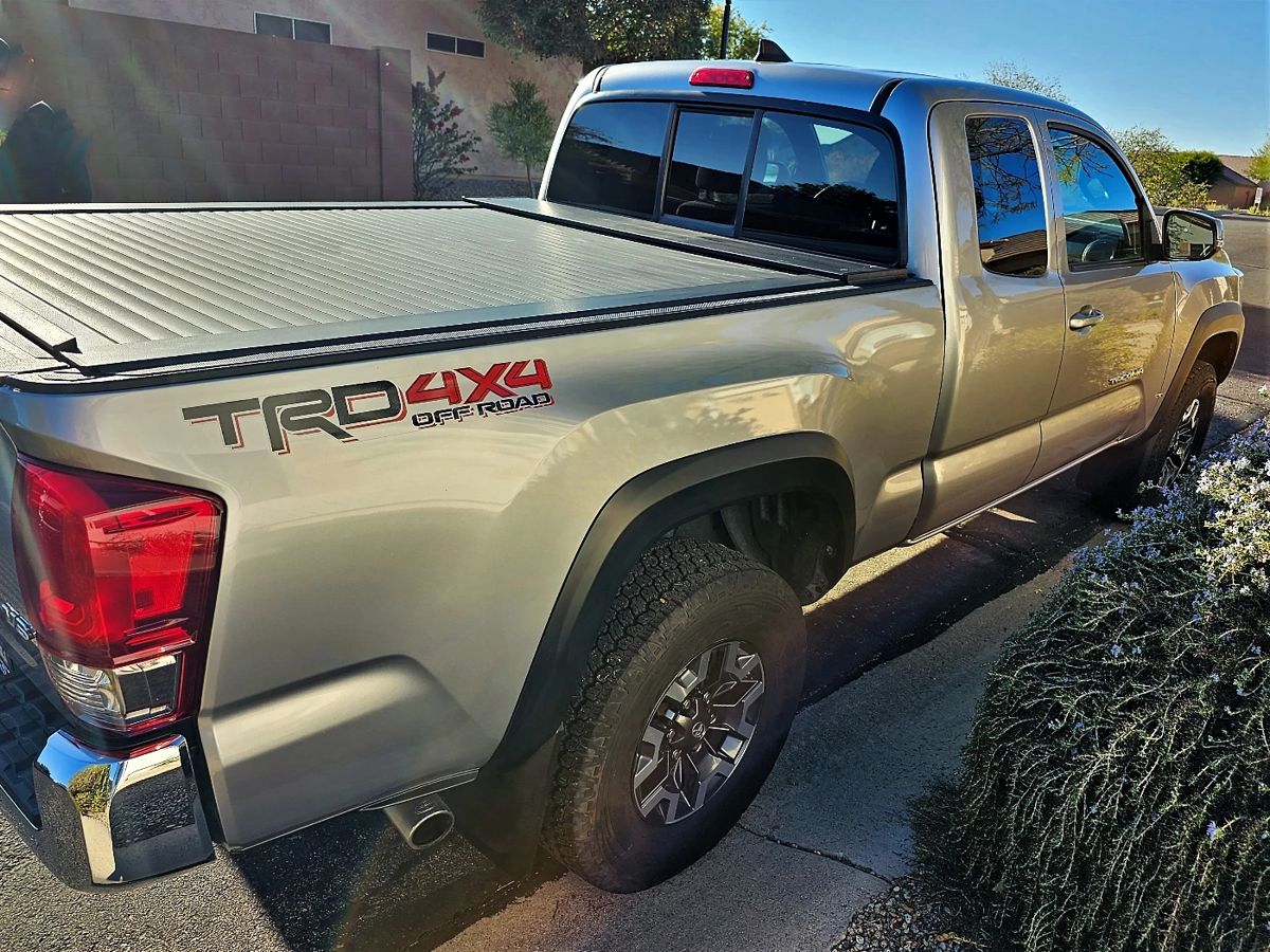 2016 Toyota Tacoma Truck for sale. 4-wheel drive, new tires, bed cover, 45,000 miles, one elderly owner, no accidents, no scratches, no dents, always detailed, only one person, the owner ever rode in the vehicle, We are taking bids starting Friday at 8m until Sunday noon. 