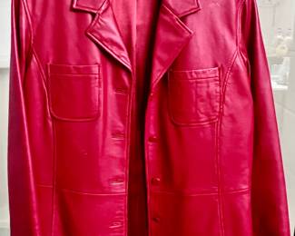 Women's new red leather jacket
