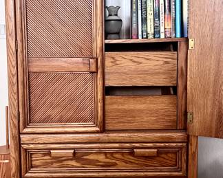 Large wood storage cabinet with drawers