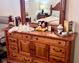 Large wood dresser and mirror 