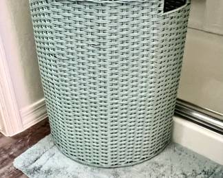 Cute blue hamper and bath mat