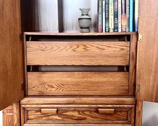 Large wood storage cabinet with drawers